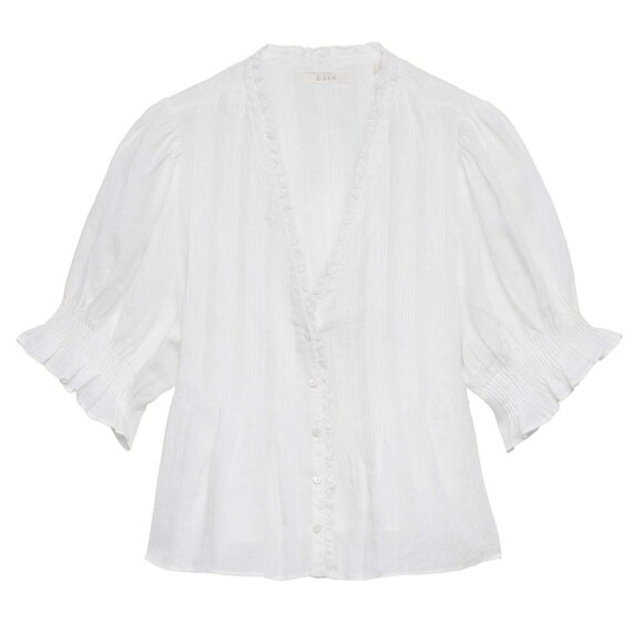 NWT DOEN Karlie Top in Salt White Ramie Puff Sleeve Pintuck Button-Up Shirt S - Picture 1 of 11